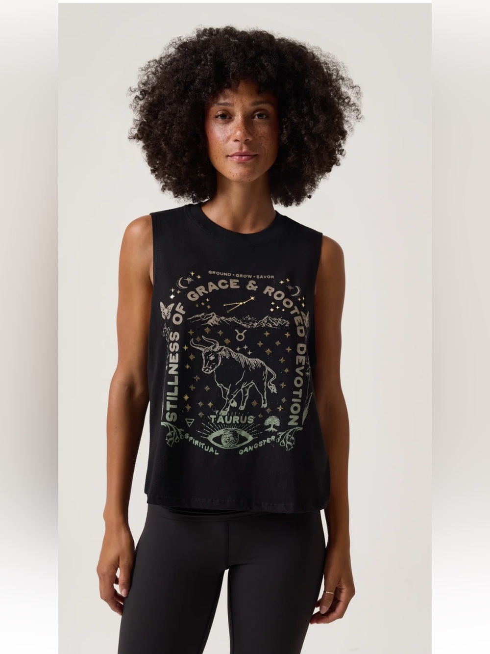 Spiritual Gangster Black Muscle Tank with Green Taurus Graphic Vibe Tank